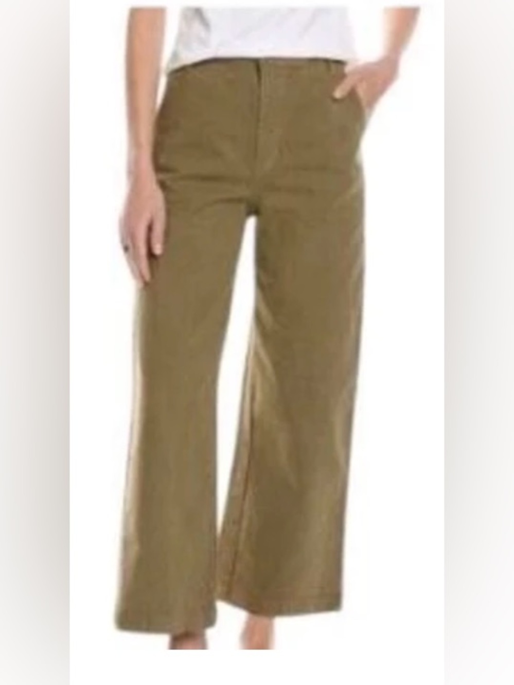 THE GREAT. The Painter Cotton Canvas High Rise Flat Front Wide-Leg Cropped Pants